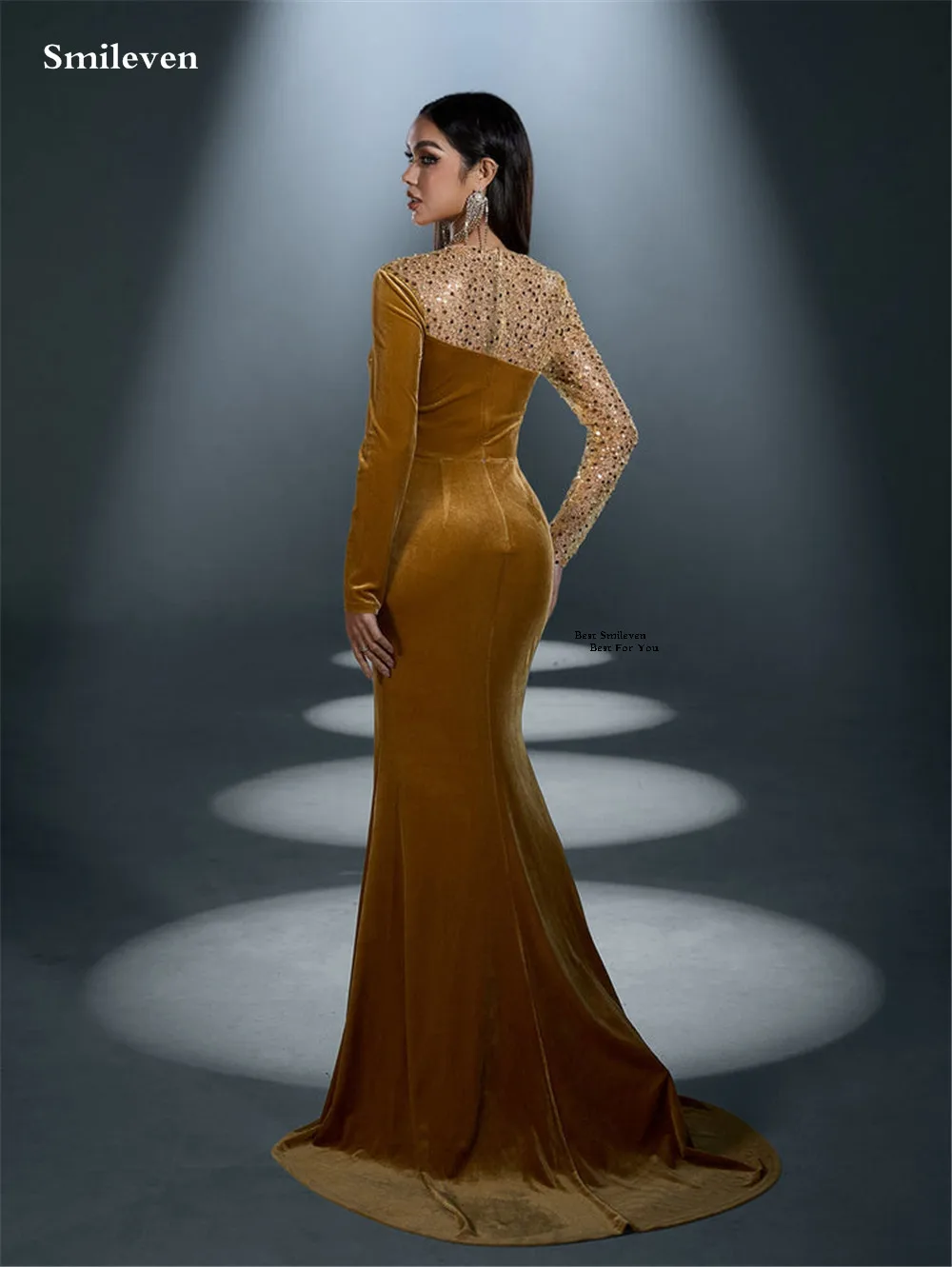 Smileven 高級マーメイドプロムドレス ビーズ装飾 自己修養 スクープパーティードレス ベルベット フルスリーブ オケージョンドレス カスタマイズ 2026