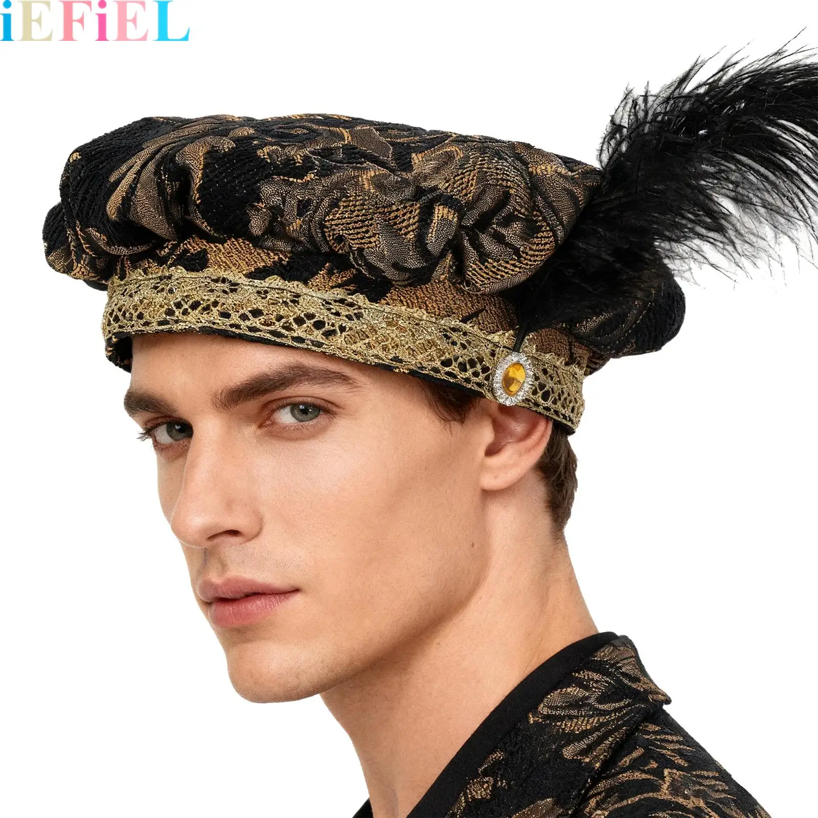 

Medieval Renaissance Feathered Hat Beret Floppy Hat Delicate Cosplay Costume Accessories for Women Men