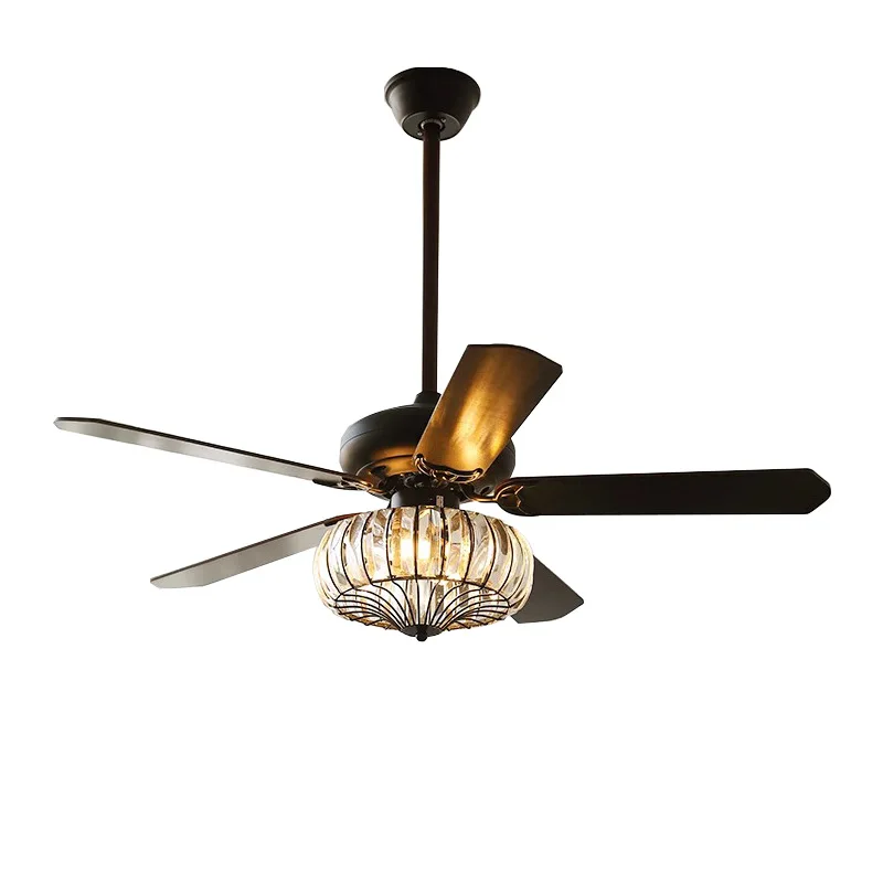 New Chinese style wood leaf ceiling fan light living room dining room frequency conversion household