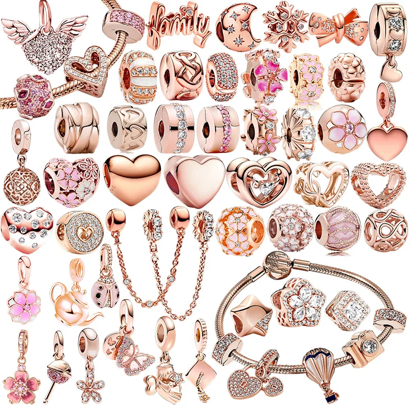 

Новинка 2026: Блестящие бусины-шармы цвета розового золота для оригинальных серебряных браслетов-змейок и ожерелий, бусины для создания украшений своими руками, подарок для женщин