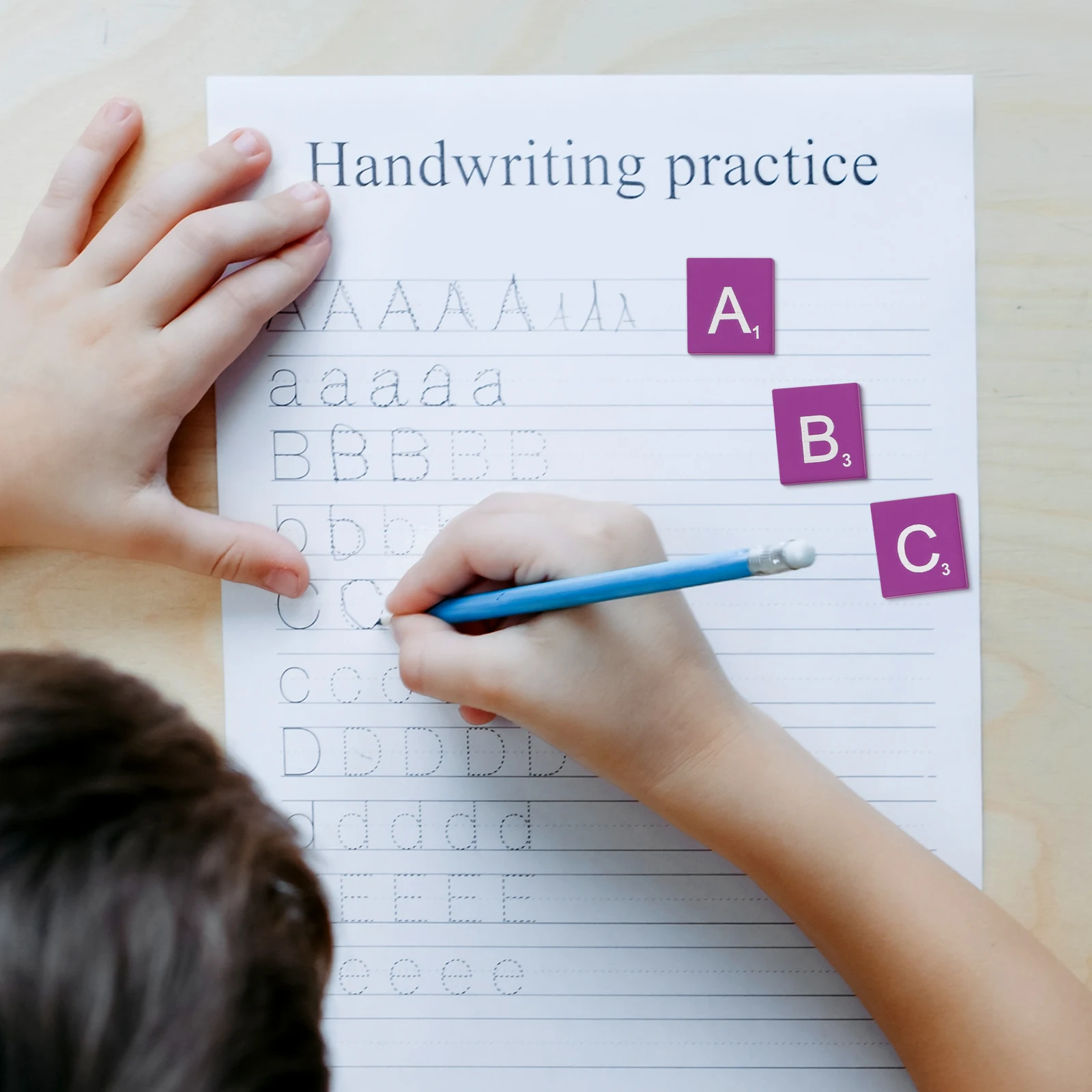 

100Pcs Natural Wood Cubes DIY 26 English Letters Alphabet Puzzle for Baby Intellectual Development Wood Chips Wooden Cubes