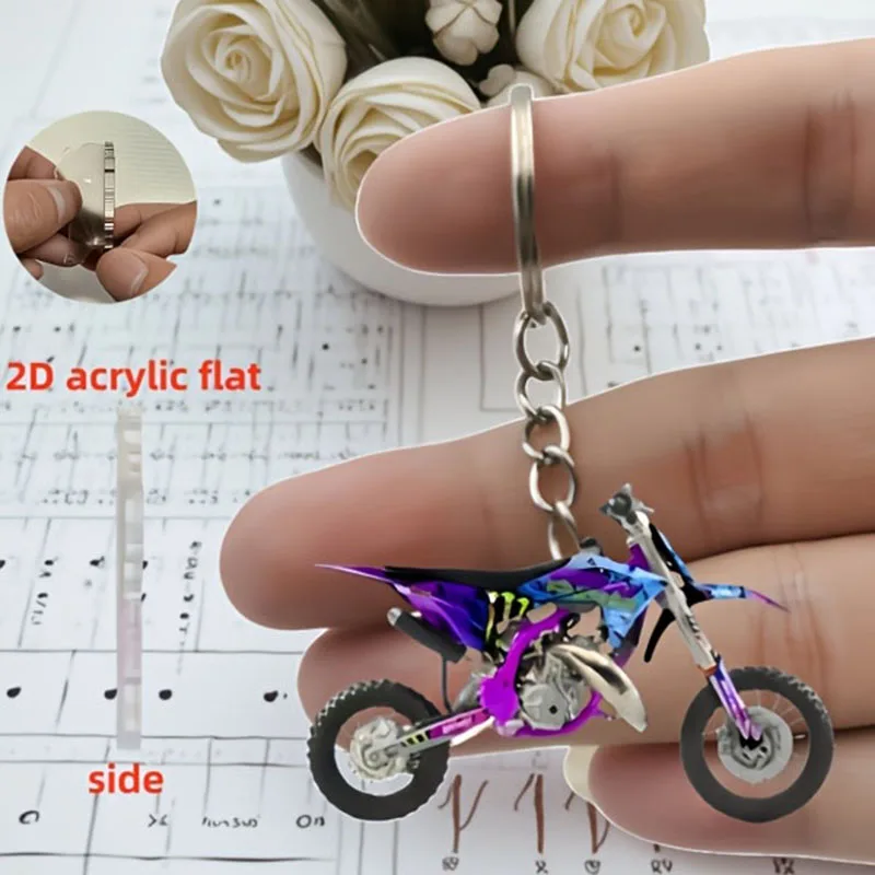 1PCS Men's Motorcycle Keychain -2D Flat Acrylic Keyring Motorcycle Design, Car Keychain, Backpack Decoration, Halloween Gifts view 3