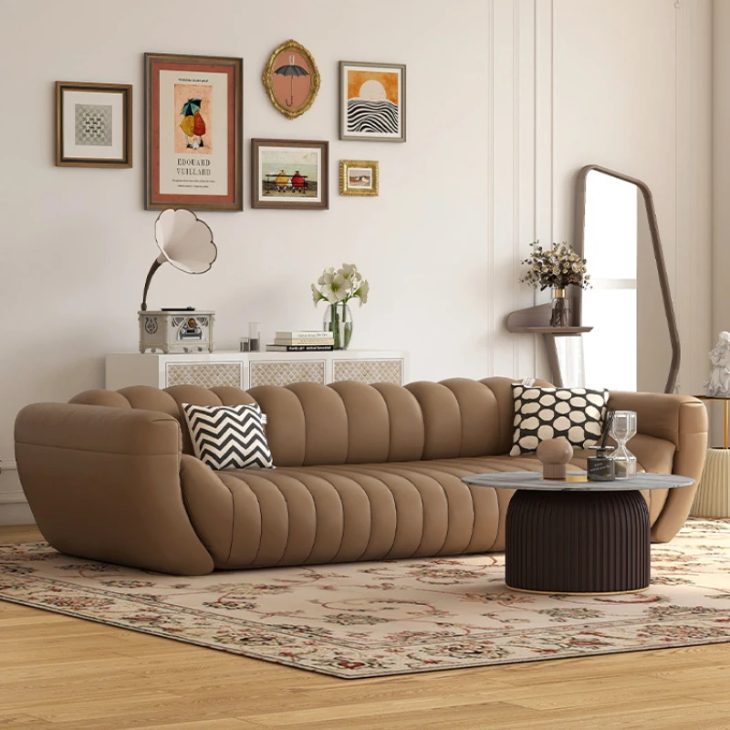 Creative Banana Boat Sofa Leather Art Modern Large and Small Apartment Type Living Room Retro Italian Style