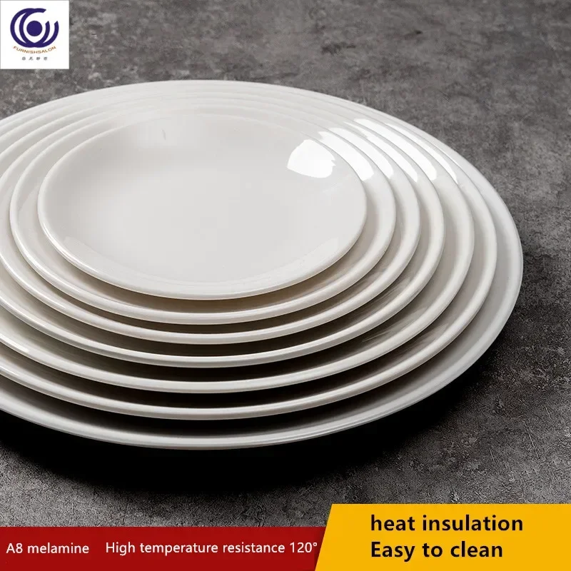Buffet disc Commercial white flat Fast food plate Restaurant Western food Plastic bone Melamine imitation porcelain tableware