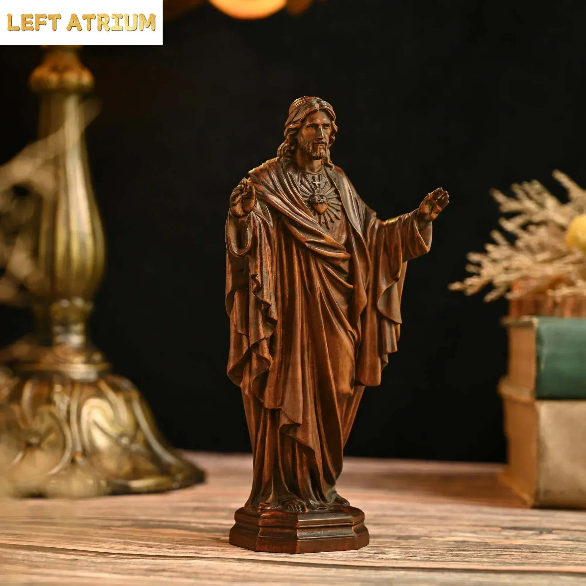Vintage Solid Wood Carving Handcrafts Jesus Sacred Statue Ornaments Office Decor Cross-Border Figurines