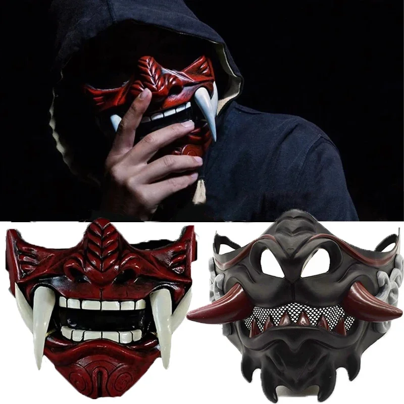 Japanse Samurai Oni Demon Masker Halloween Demon Samurai Cosplay Horror Prajna Killer Dikker Plastic Maskers Feestkostuum