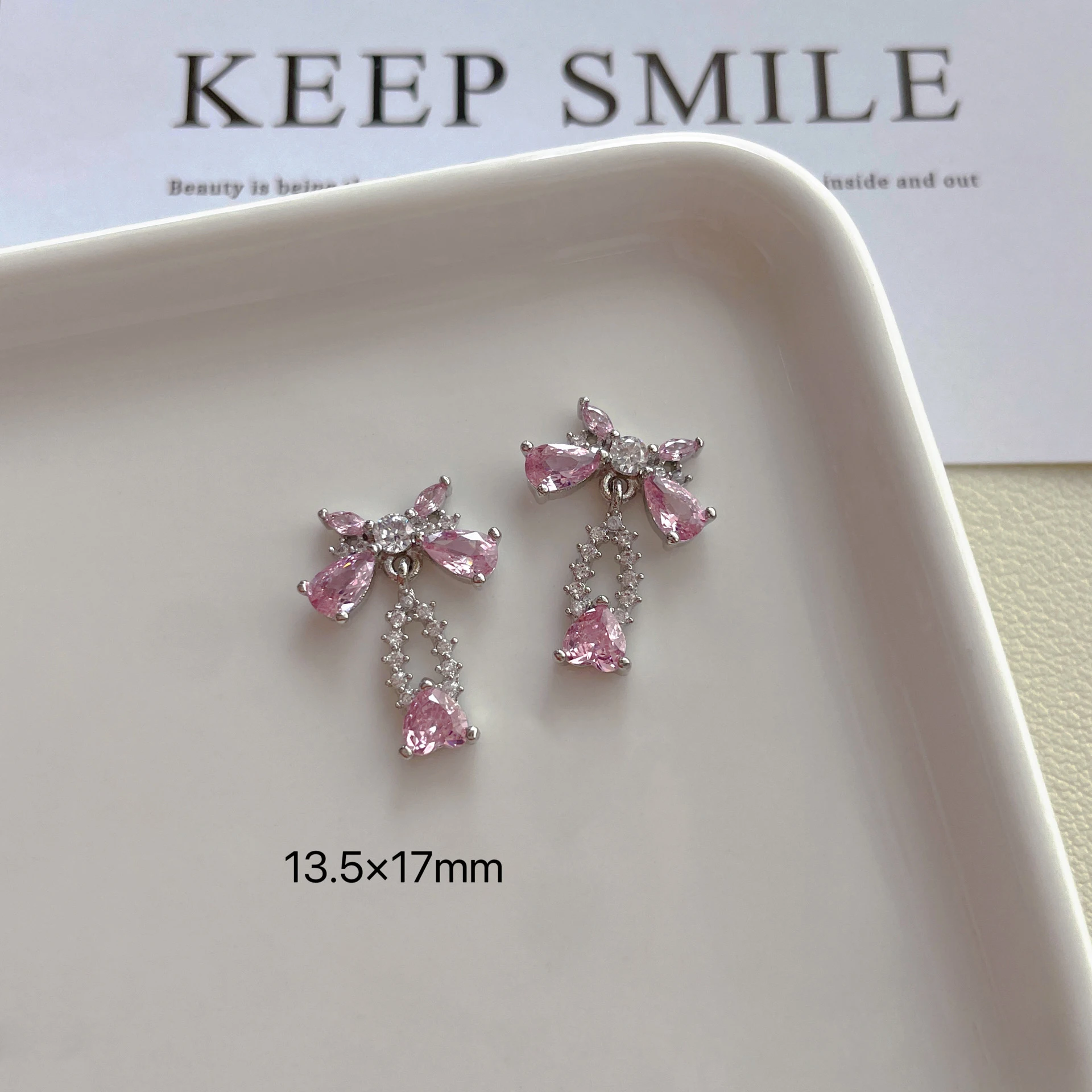 5PCS New hot selling nail art pink stone series luxurious zircon rose butterfly heart jewelry bow and diamond decoration