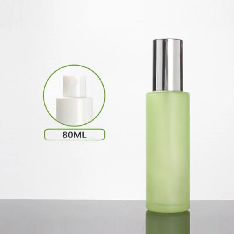 Butelka szklana matowa/zielona/niebieska 80ml srebrna nakrętka z pompką serum/balsam/emulsja/podkład/gel/toner nawilżający opakowanie kosmetyczne do skóry