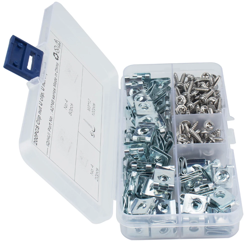 

200pcs U-Shaped Reed Screw Set Spire Clip Manganese Steel Nut Motorcycle Self Tapping Fastener Panel Bumper Dashboard
