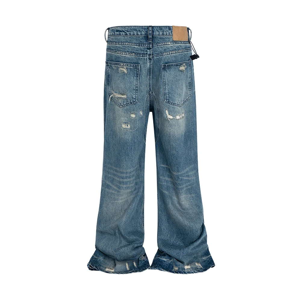 Ropa de calle, pantalones vaqueros holgados desgastados Vintage lavados para Hombre, pantalones vaqueros rectos sueltos rasgados, Ropa para Hombre con corte de bota