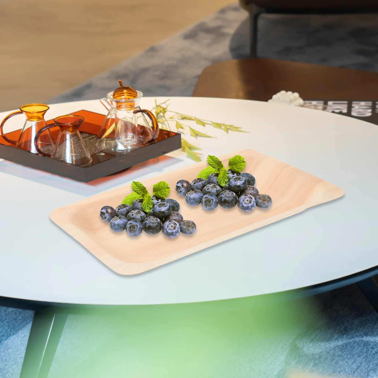 

8pcs Wooden Rectangular Plate Natural Wood Serving Dish For Snacks Fruit Nuts Appetizers Sauce Dessert Party Tray Kitchen Bar