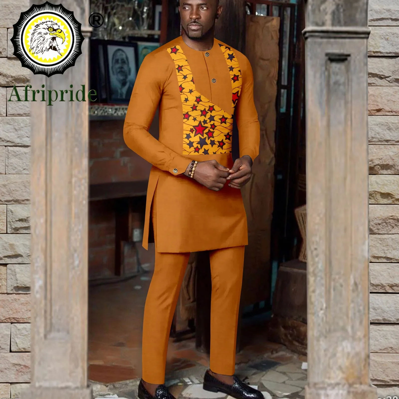 Dashiki Men African Clothes Plus Size Print Shirts and Pants 2 Piece Set Ankara Attire Tribal Outfits Traditional Wear A2416011