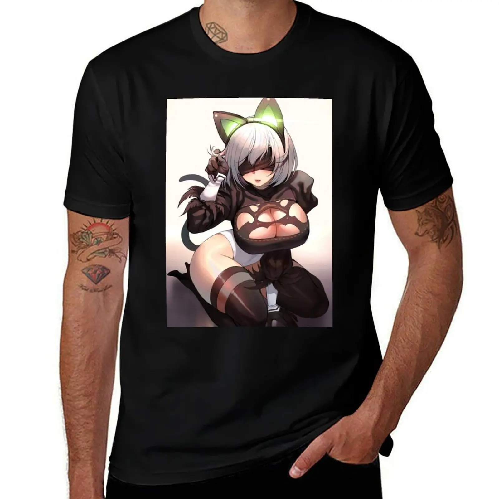 

Catgirl Yorha 2B T-Shirt man t shirt designer t shirts for man pack cotton T-Shirt