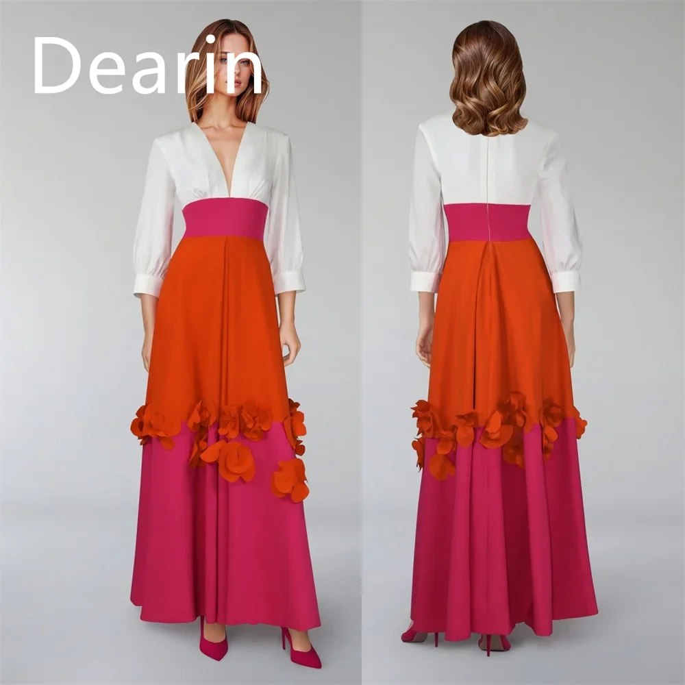 

Customized Prom Dress Women Formal Dearin V-neck A-line Floor Length Skirts Draped Bespoke Occasion Dresses Evening Gown