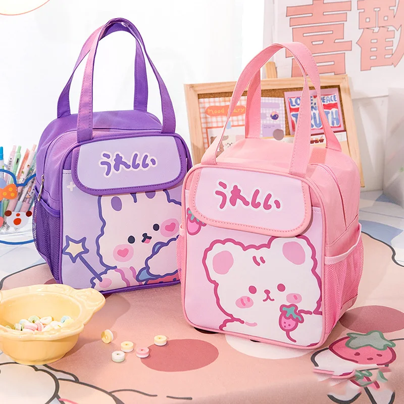 Kawaii Lunch Bag Women Cute Bear Picnic Travel Thermal Breakfast Box Girls School Child Convenient Lunch Box Tote Food Bags