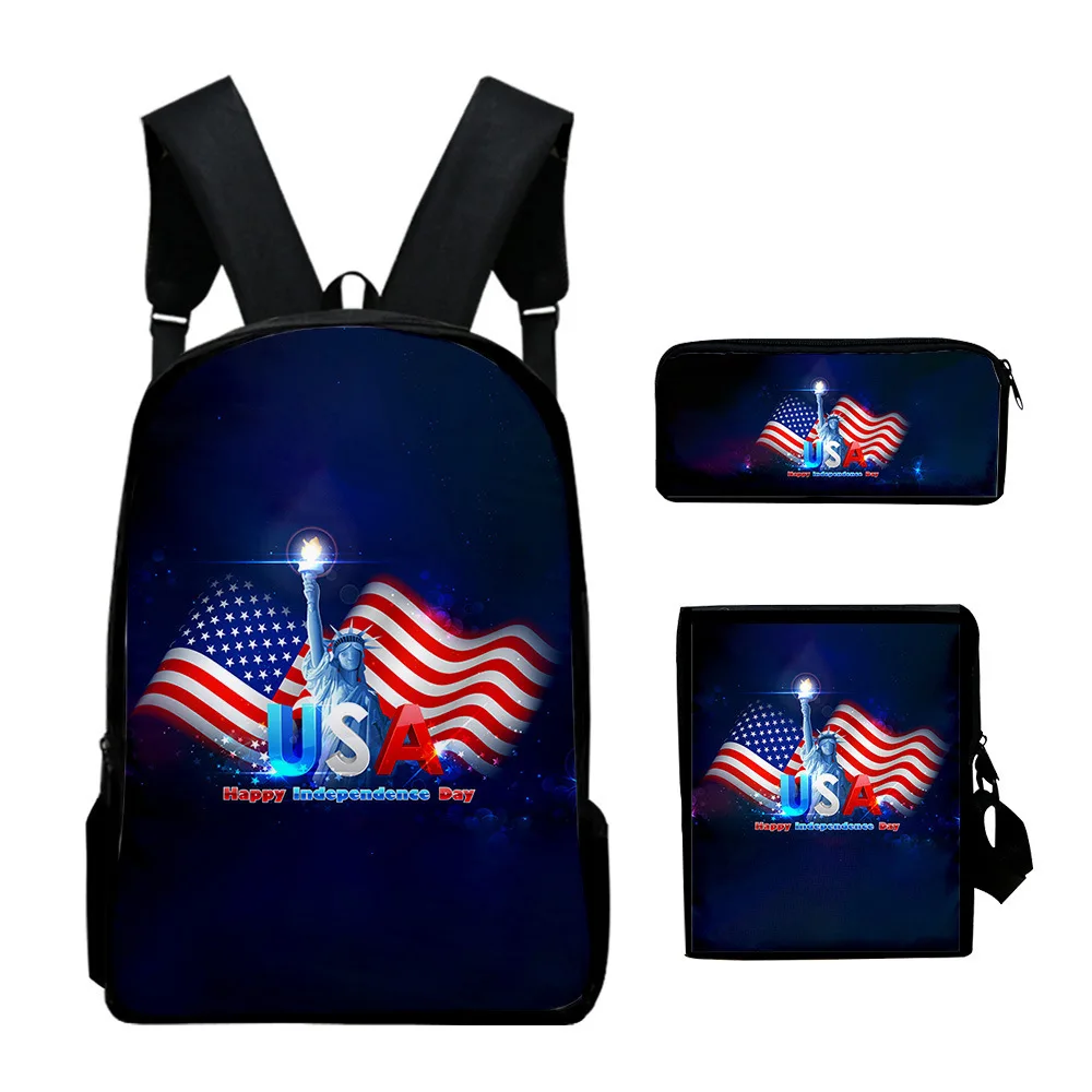 Harajuku Popular Independence Day 3D Print 3pcs/Set pupil School Bags Laptop Daypack Backpack Inclined shoulder bag Pencil Case