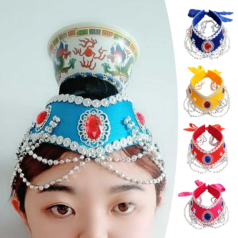 

Chinese Colorful Performance Prop Mongol Hat with Acrobatic Top Bowl Dance Headdress for Women