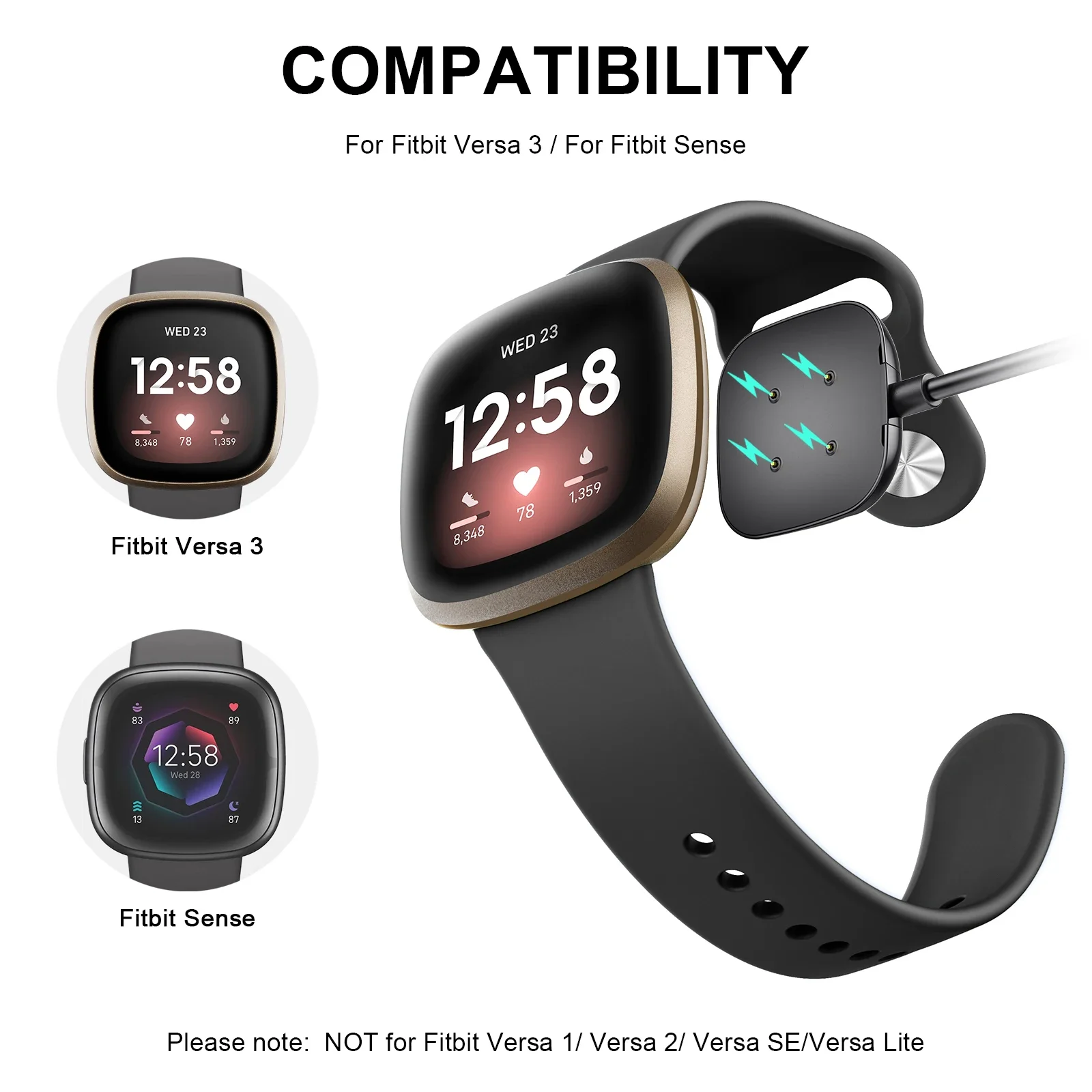 Magnetic Watch Charger for Fitbit Versa 3 Charging Cable Replacement USB Cord Dock Adapter For Fitbit Sense Smartwatch Accessory