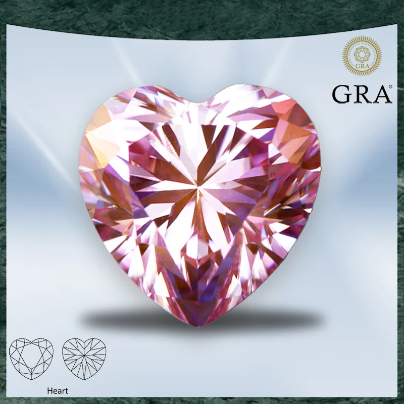 Pedra moissanite sakura cor rosa formato de coração vvs1 com certificado gra passagem testador de diamante amuletos materiais de fabricação de joias superiores