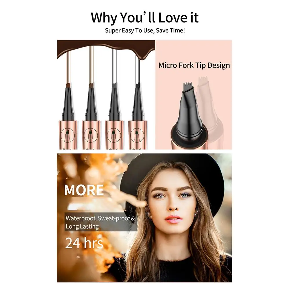 Lápis de sobrancelha líquido impermeável, 4 Point Pen Maquiagem, Long Lasting Cosmetic, Microblade Brow, T6u5