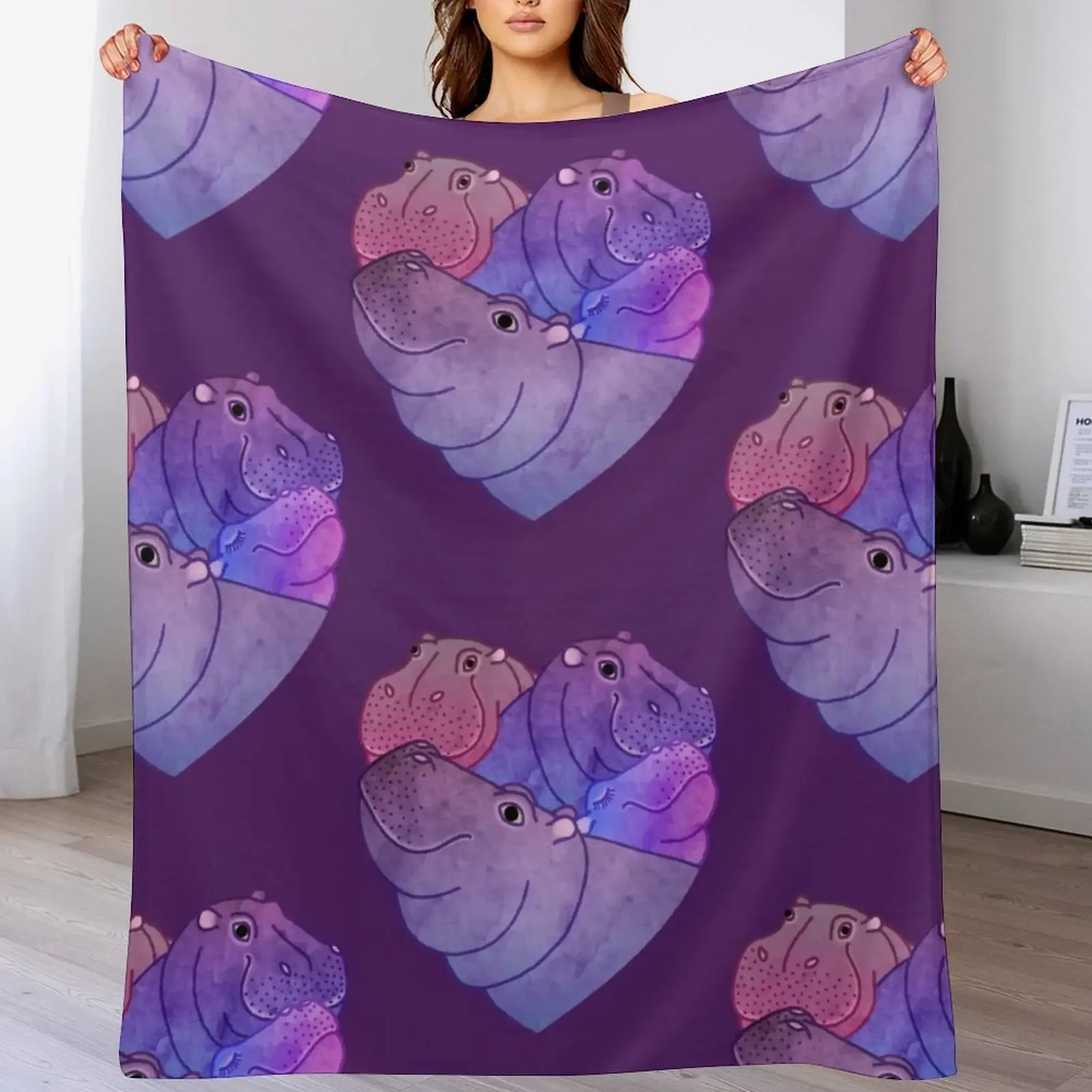 

Heart Hippos Throw Blanket Moving Hair Quilt sofa bed Blankets