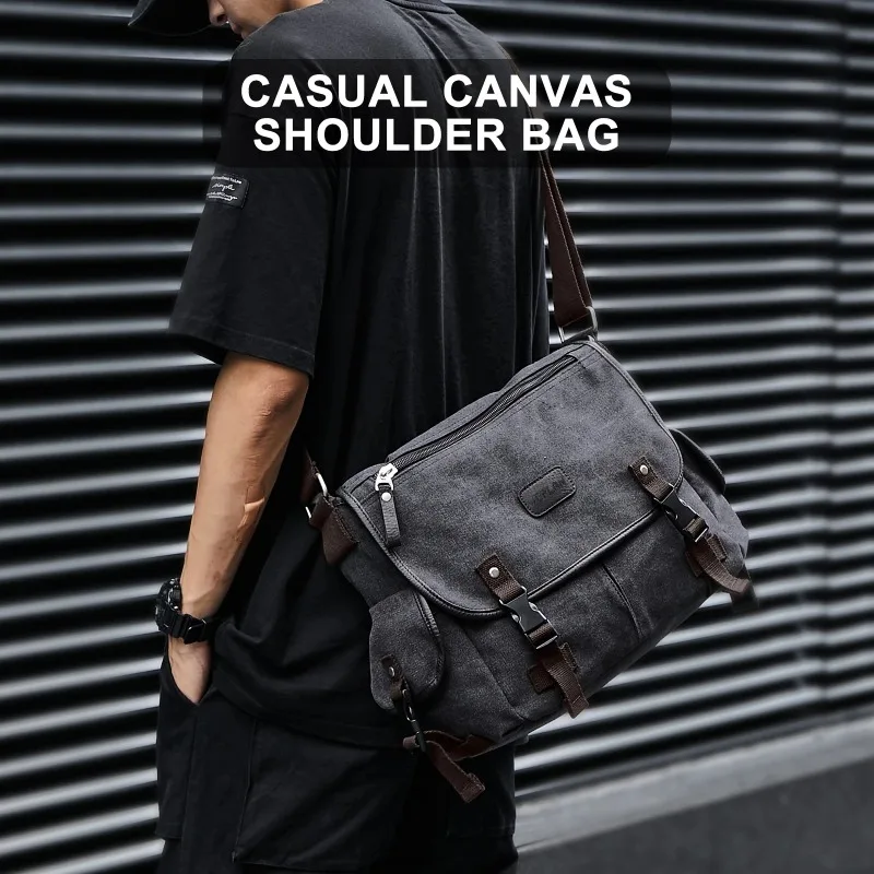 Messenger Bag Men's retro canvas satchel Casual fashion single shoulder crossbody bag 13-inch laptop bag