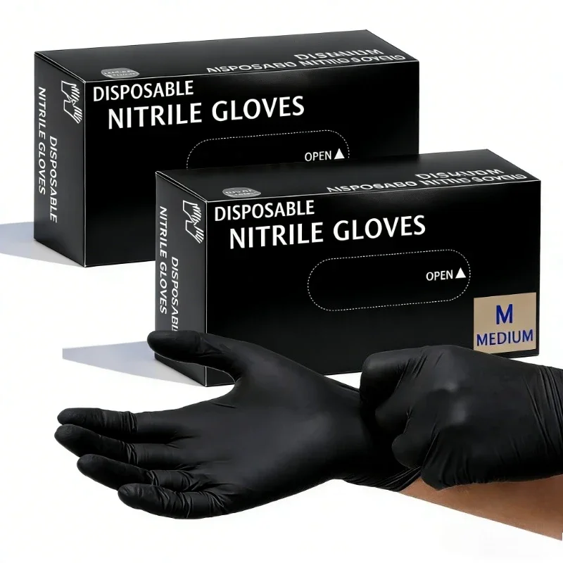 100pcs/200pcs Black Nitrile Cleaning Gloves Waterproof Latex Free Gloves For Kitchen Dish Washing Household Cleaning Food Prep