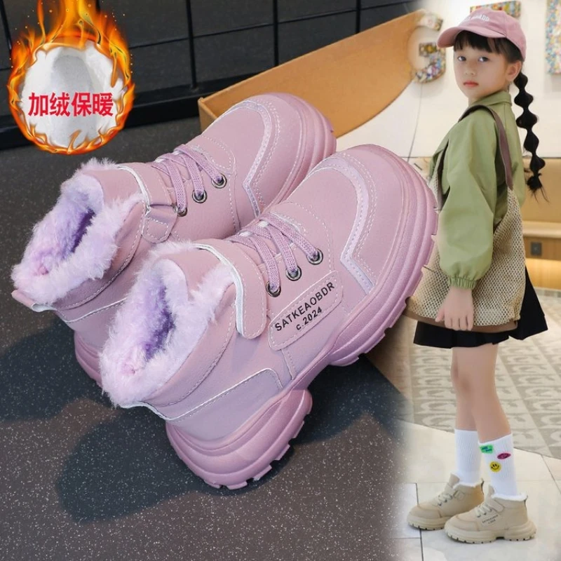 Stivali invernali per bambini 2025 Nuovi ragazzi più velluto addensare stivali da neve caldi Ragazze Stivali da esterno antiscivolo Scarpe da studente Scarpe da trekking