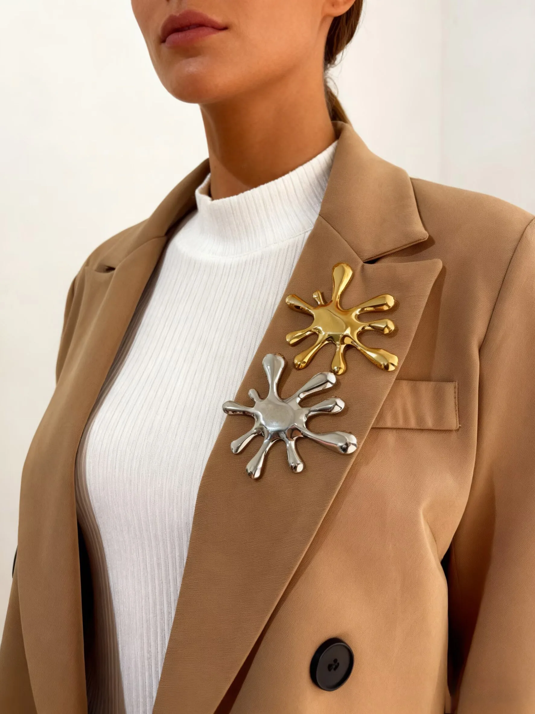 Peri'sbox Abstract Artistic Hiphop Style Liquid Splash Shape Stainless Steel Brooch Women's Trendy Aesthetic Avant-garde Jewelry