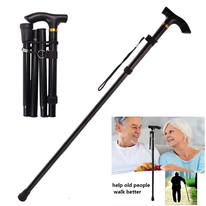 Adjustable Telescopic Portable Folding Aluminum Alloy Walking Stick Hiking Stick Non-Slip Elderly Walking Crutches