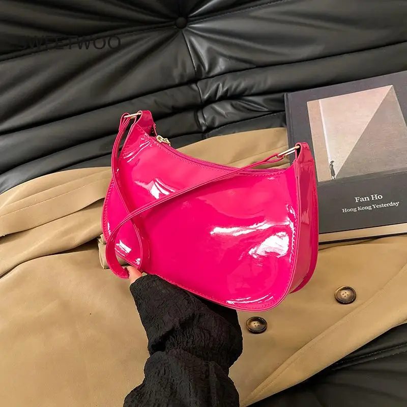 

Women Fashion Patent Leather Shoulder Crossbody Bag Light Luxury Simple All Match Commute Mobile Phone Bag