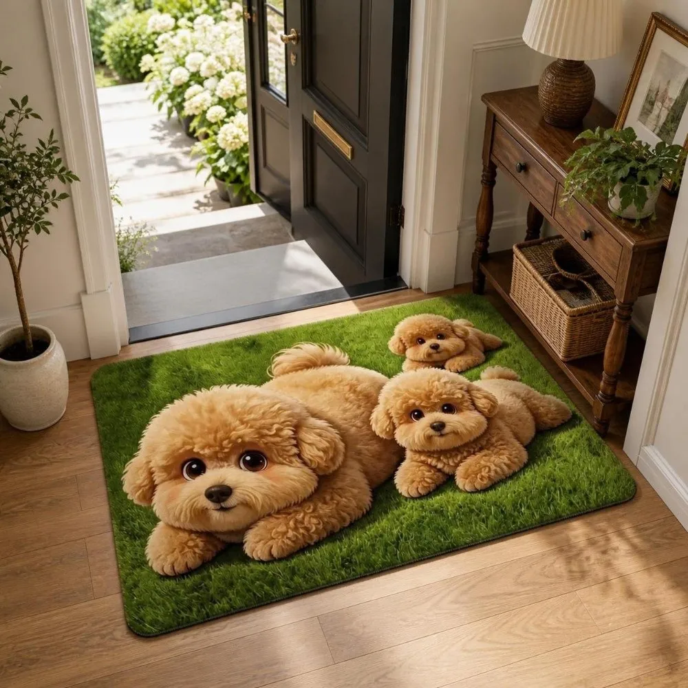 Creative Diatomite Teddy Dog Print Rug Pet Themed Non-slip Floor Mat 40×60CM 50×80CM Abrasion-resistant Entryway Rug Home Decor