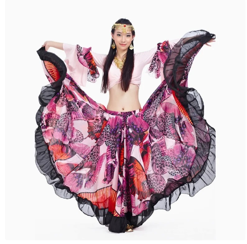 1pcs/lot woman belly dancing butterfly skirt chiffon long dancing skirt belly dancing print skirt free
