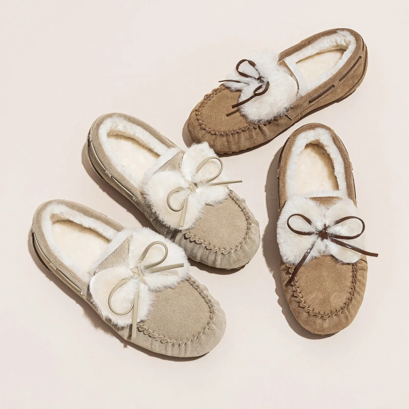 CICIYANG Cow Suede Snow Boots Women Casual Flat Shoes 2025 Winter New Fmale Slip-on Retro Loafers Women's Cotton-padded Shoes