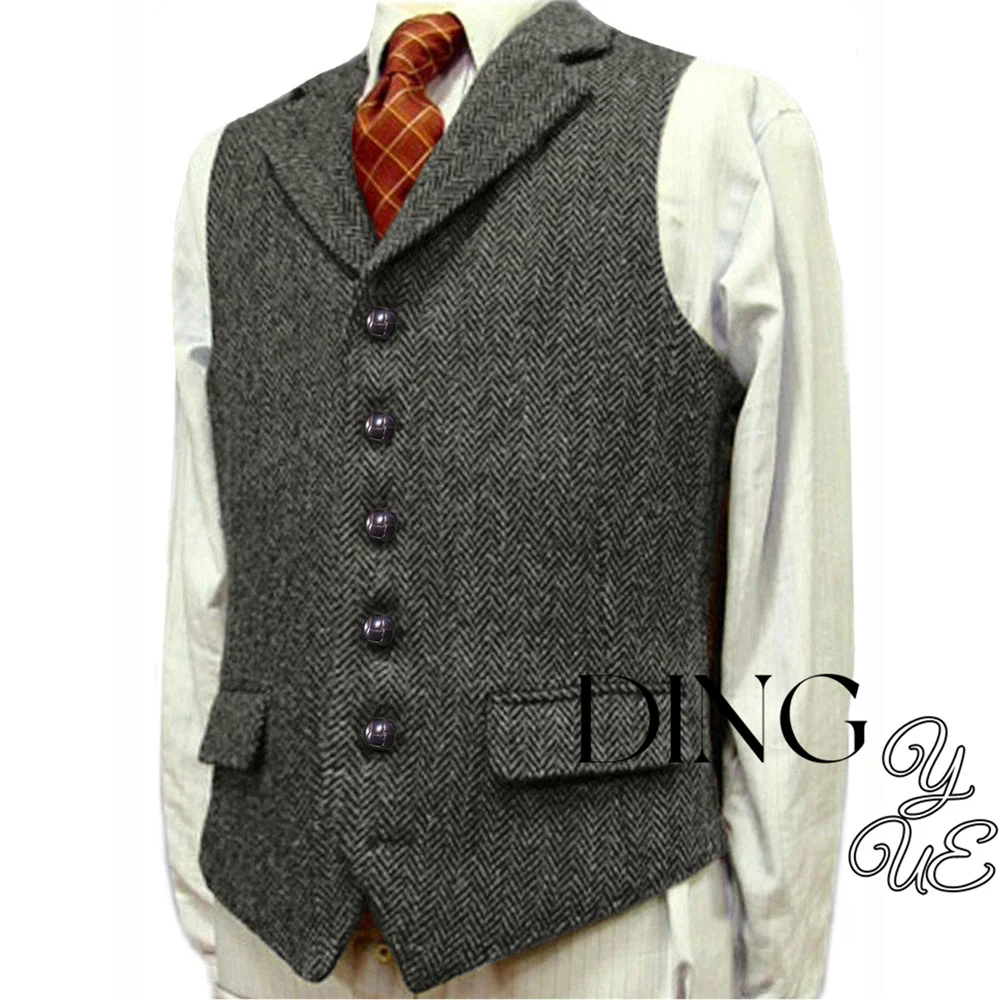 V Neck Lapel Men's Suits Vest Casual Classic Formal Business Herringbone Slim Fit Men's Waistcoat For Wedding Groomsmen