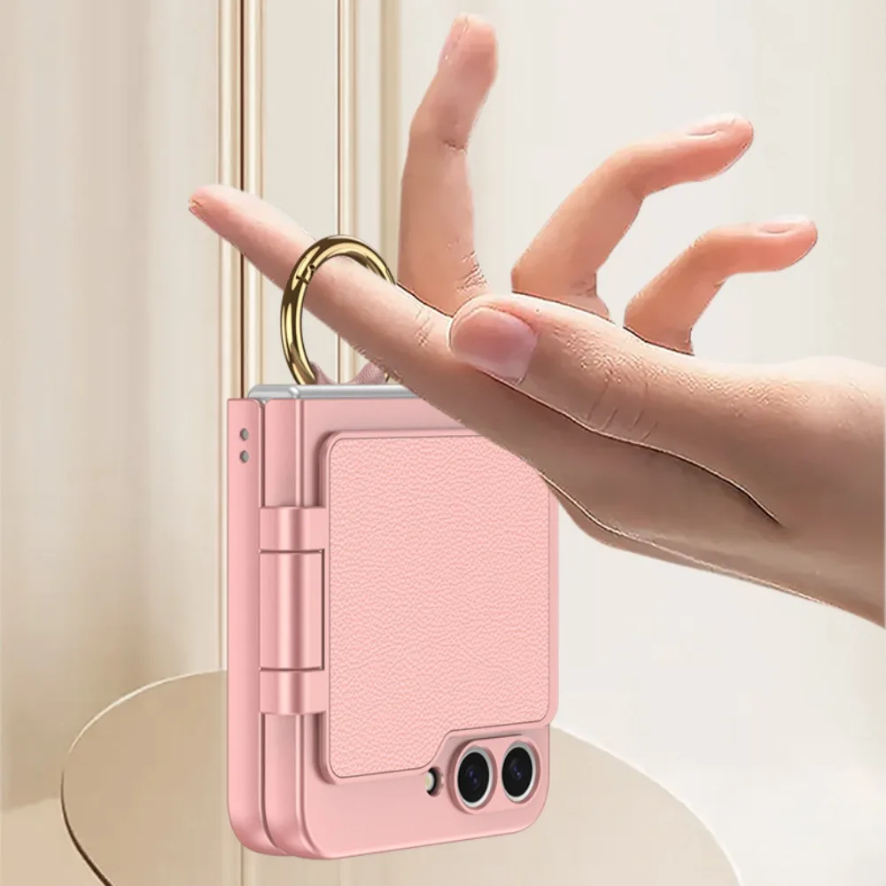 Ring Holder Phone Case With Back Screen Protective Cover Mirror For Samsung Galaxy Z Flip 6 Flip6 5G 2024 Shockproof Hard Shell