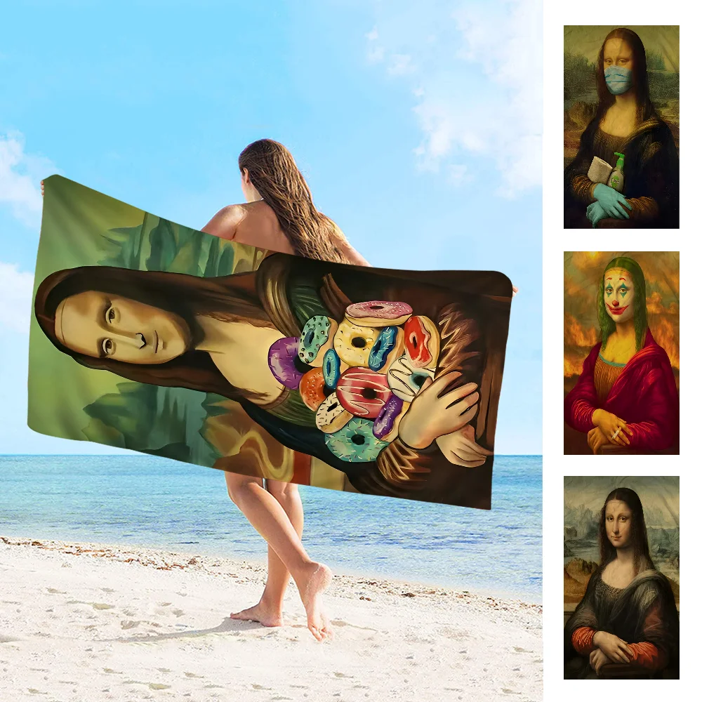 Mona Lisa Funny Photo Famous Microfiber Printed Beach Towel Mountain Climbing Yoga Beach Swimming Running Absorbent Soft Towel