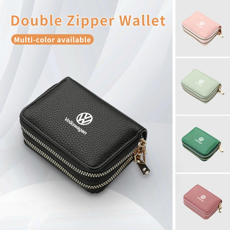 

Car Credit Card Wallet Holder Zipper Coin Purse Pocket Accessories For VW T5 Amarok 2013 ID4 Golf 4 5 6 7 Passat B6 B8 MK2 MK4