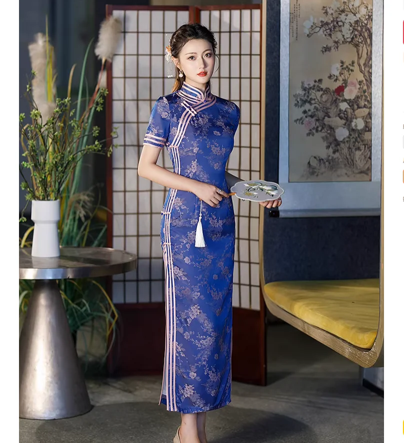 

Traditional Chinese style improved cheongsam women's retro slim fit style runway dress