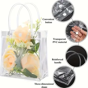Saco De Presente De Plástico Transparente Com Alça, Embalagem De Presente De PVC Reutilizável, Bolsa Portátil Para Casamento E Festa De Aniversário, 5 PCs, 10 PCs, 20PCs 12 principais vendas mochila plastica infantil - №10
