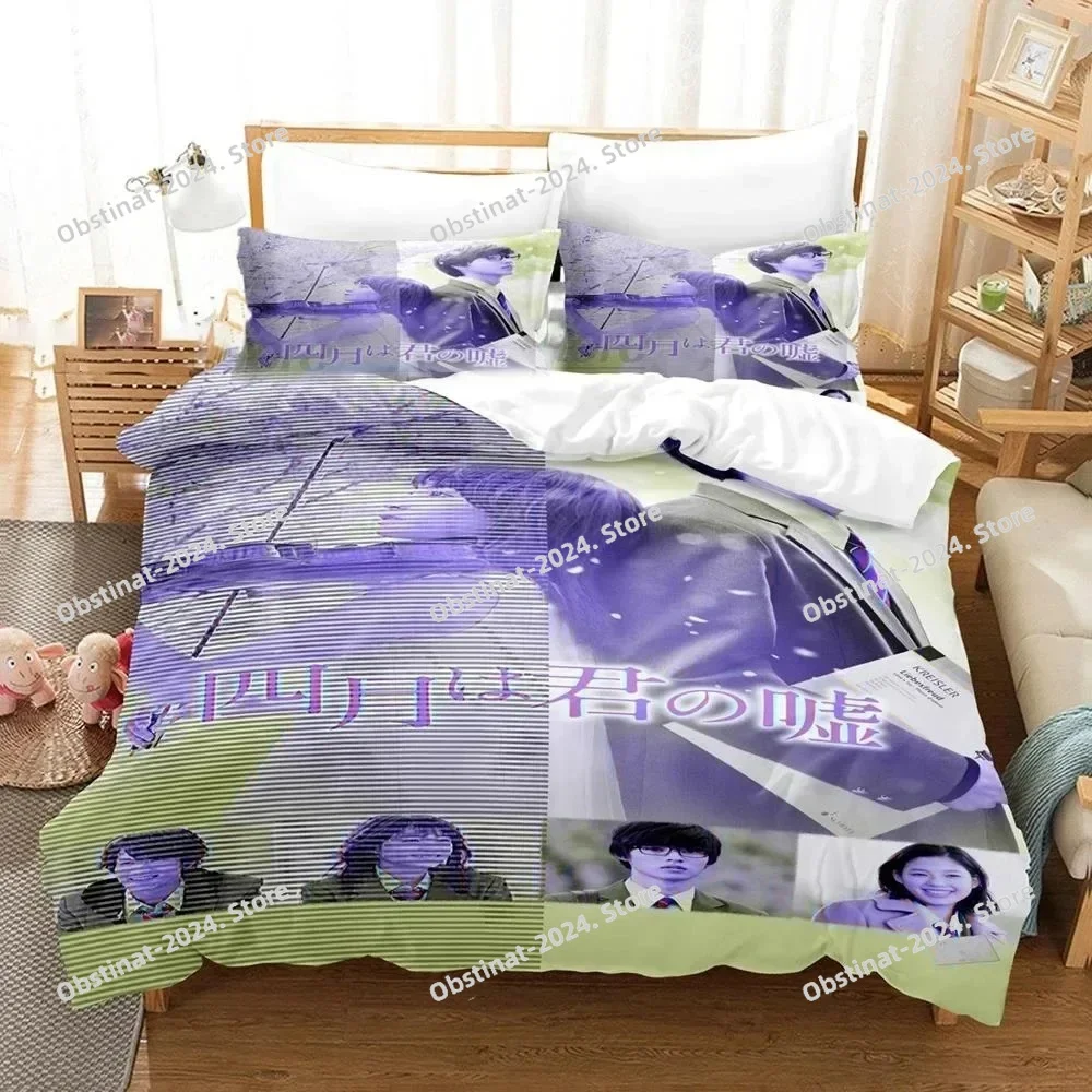 

3D Printed Anime Your Lie in April Kaori Miyazono Bedding Set Boys Girls Twin Queen Size Duvet Cover Pillowcase Bed Kids Adult