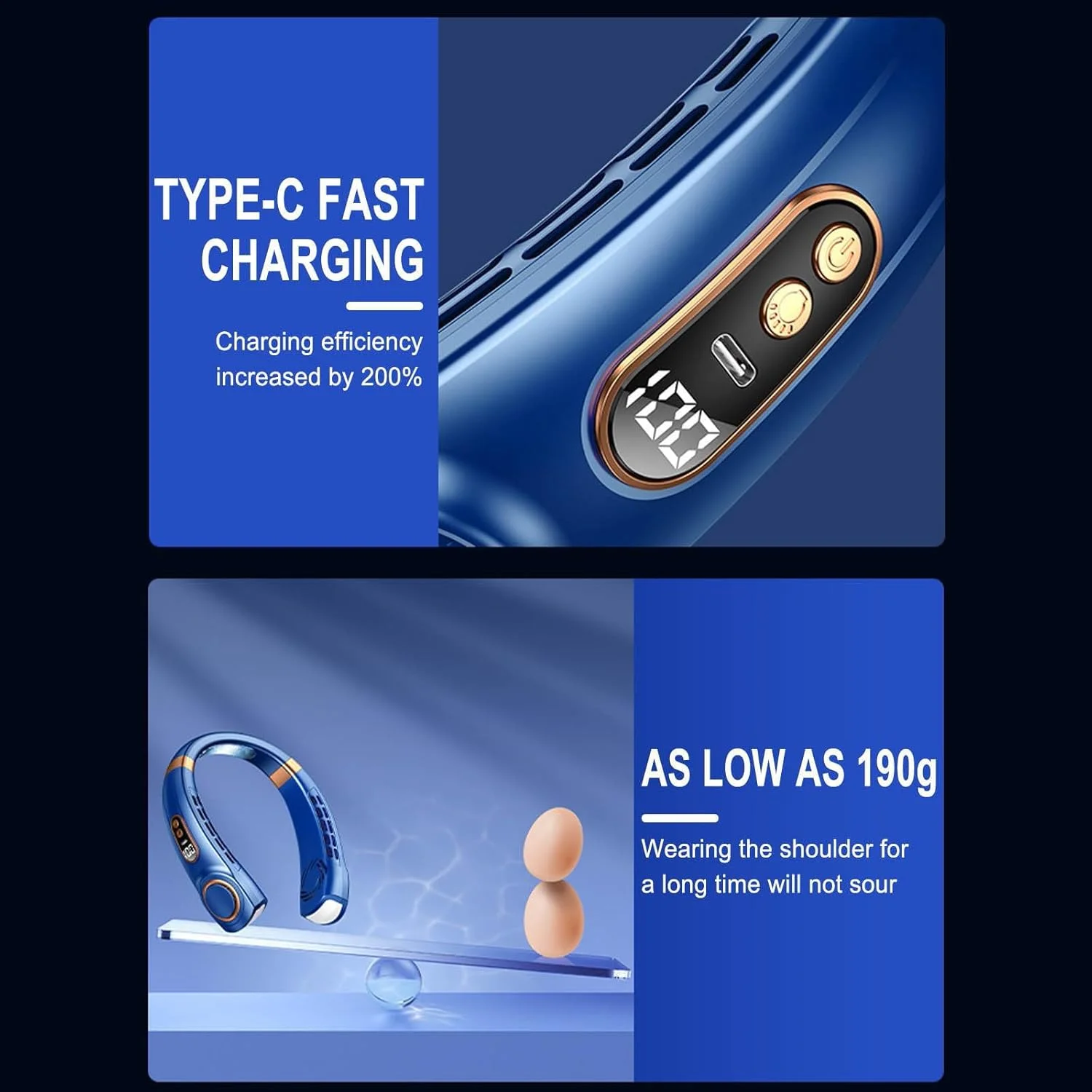 Ventilatore per il collo 2024 Nuovo aggiornamento Ventole di raffreddamento portatili per il collo con display a LED 5 velocità Silenzioso 1800 Mah Batteria USB senza lama Pers