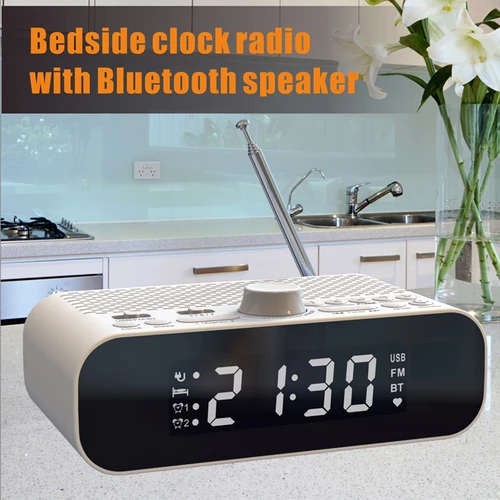 Imagen 1 del producto Mini Radio FM portátil, despertador Dual, receptor de Radios FM, Altavoz inalámbrico Bluetooth, reproductor de música MP3, compatible con reproducción de disco U