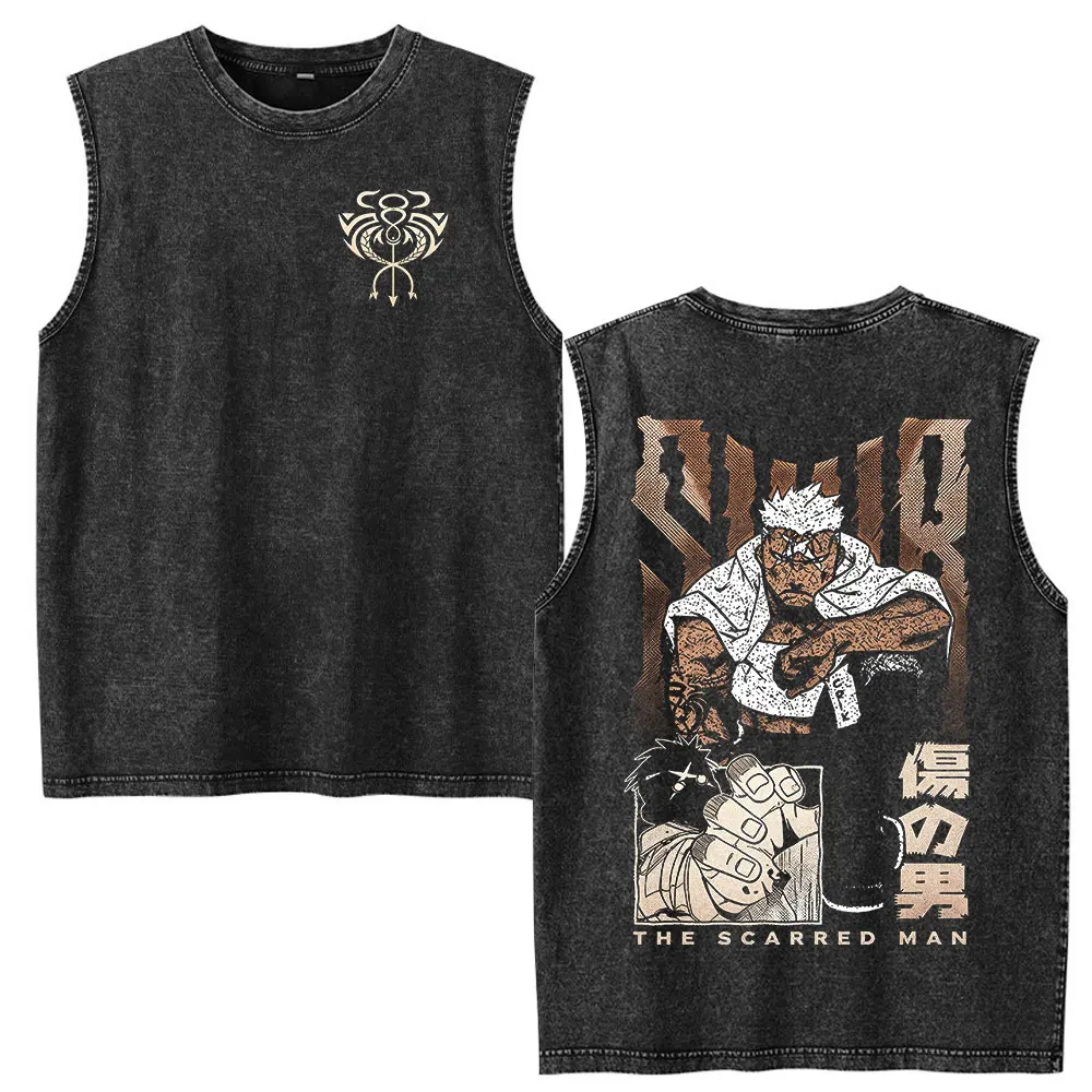 Anime Fullmetal Alchemist THE SCARRED MAN Scar Vintage Washed Tank Tops Men Women Clothing Fashion Loose Sleeveless Vest T-shirt