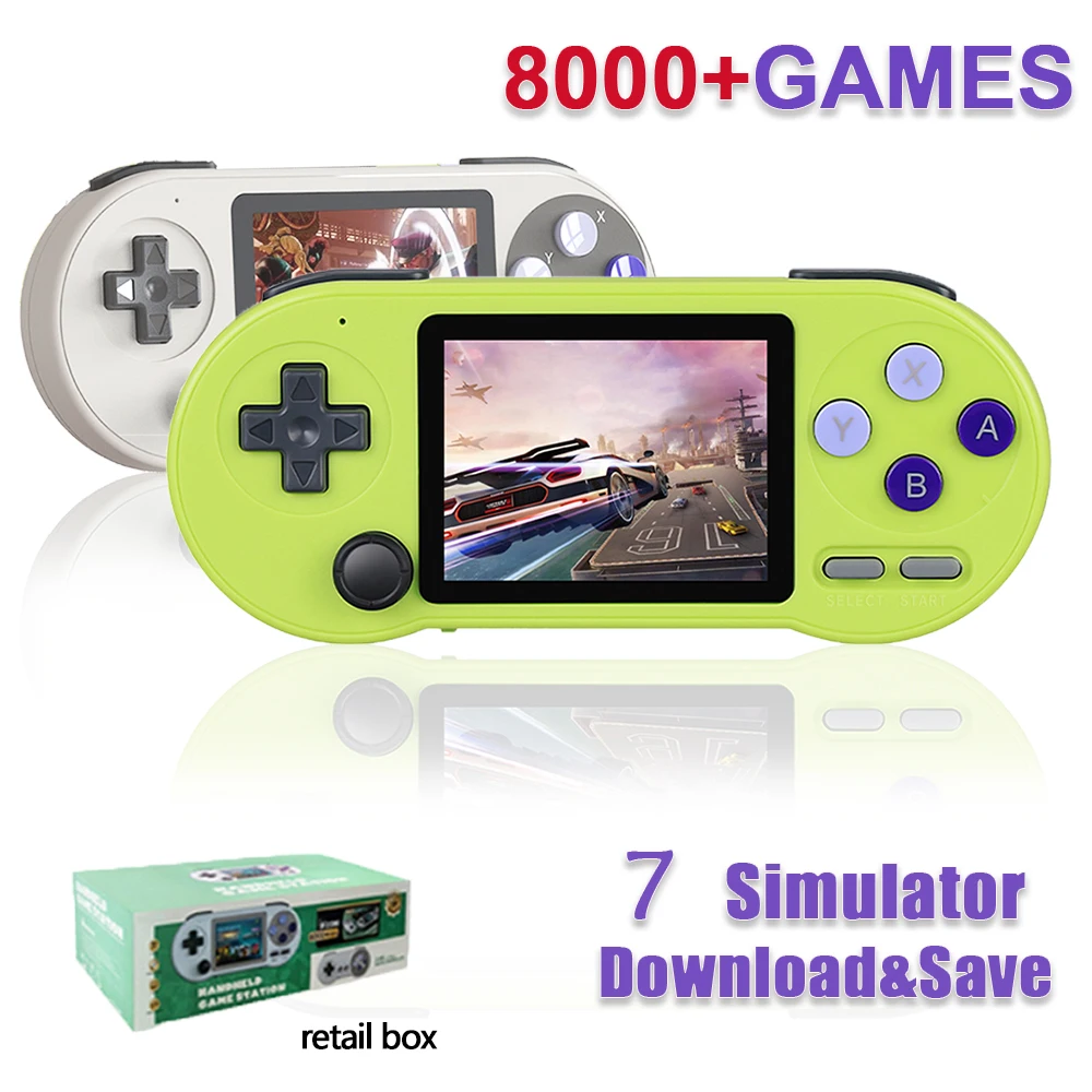 SF2000 3 Inch IPS Screen Video Game Console Mini Portable Handheld Game Player Built-in 8000 Retro TV Games Player AV Output