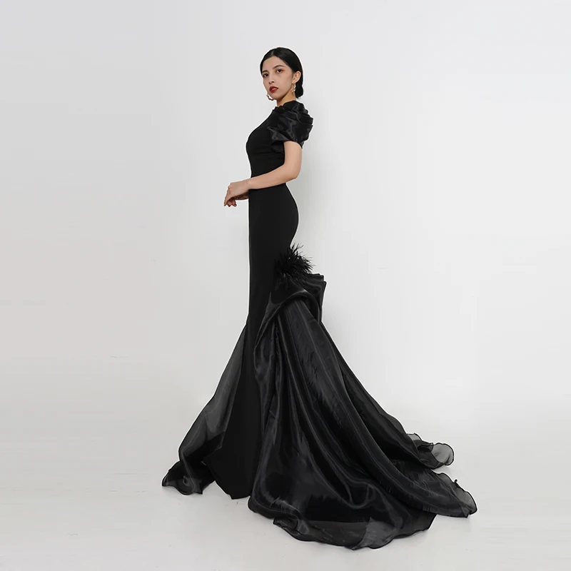 Baisha Original Evening Dress New Fashion V Neck Black Mermaid Bespoke Prom Dresses With Train Ceremony Formal Occasions W23#