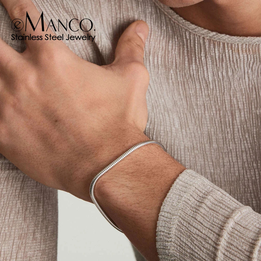 eManco Hot SaleFashion Jewelry For Men Women Minimalist Gifts  Silver Color Stainless Steel Snake Chain Bracelet Wholesale