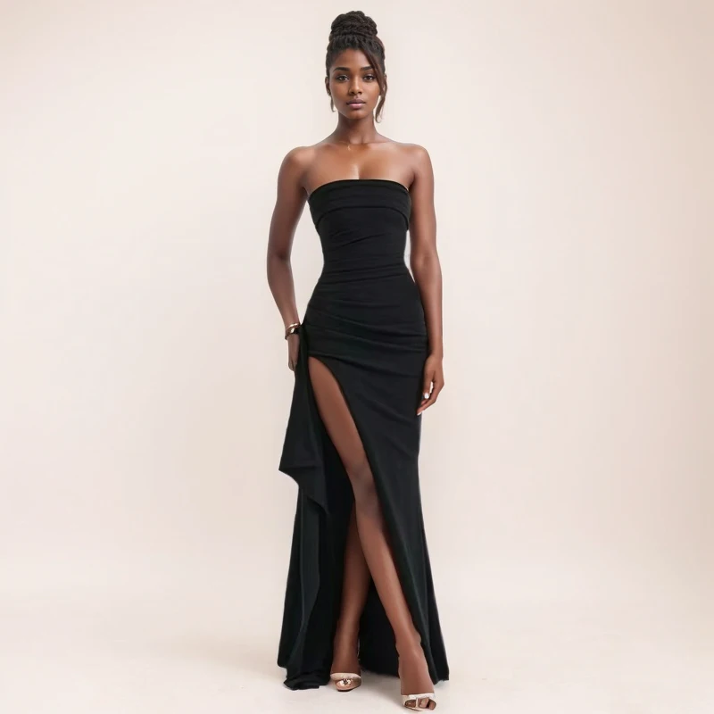 2024 Summer Slash Neck Strapless Party Evening Dress Casual Sleeveless High Slit Long Dress Elegant Backless Sexy Dress Vestidos