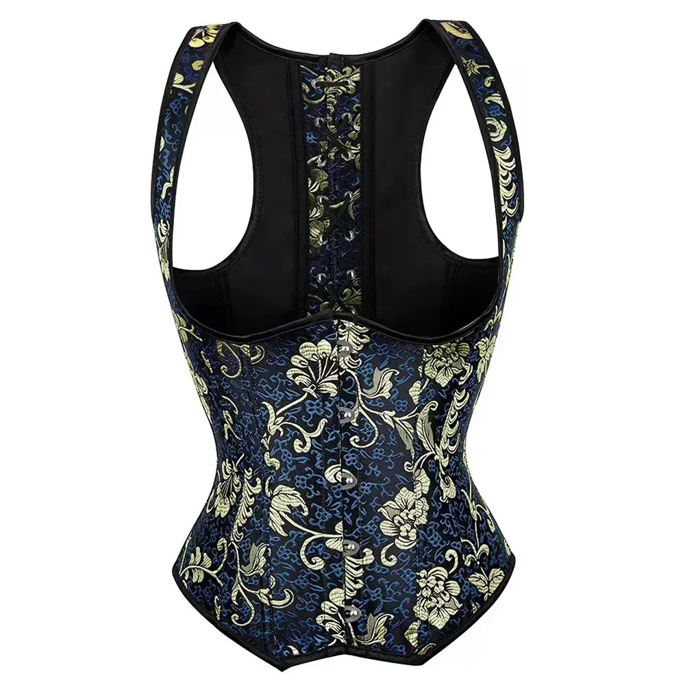 

Vintage Jacquard Straps Corsets Bustiers Tops Vest For Women Flower Print Gothic Steampunk Underbust Corselet With Steel Boned