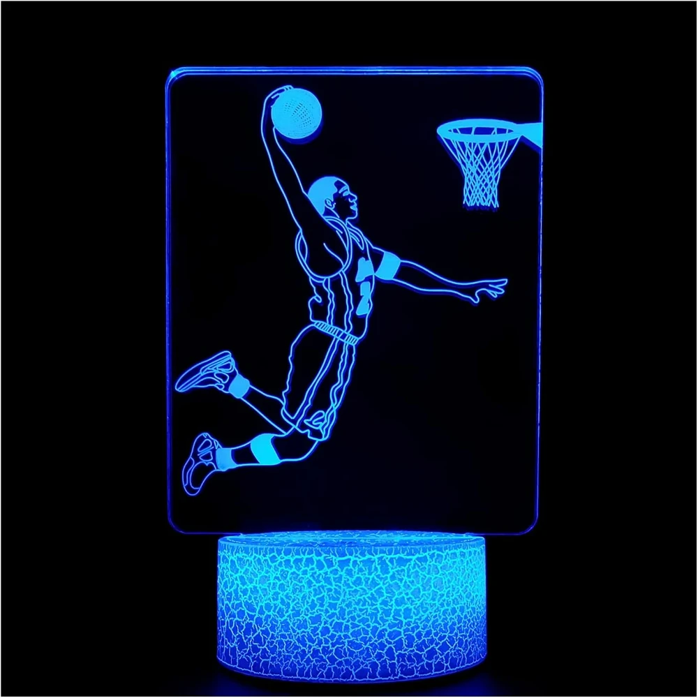 Basketball Player 3D Illusion LED Desk Lamp Night Light Tocuh Remote Control 16 Colors Holiday Gifts for Kids Boys Rooom Decor